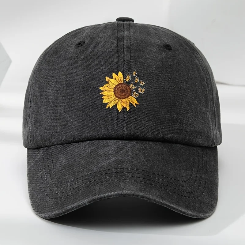 Outdoor Men's Baseball Cap with Sunflower Butterfly Print, Washed and Distressed, Duckbill Hat for Outdoor Sports and Leisure
Outdoor Men's Baseball Cap with Sunflower Butterfly Print, Washed and Distressed, Duckbill Hat for Outdoor Sports and Leisure