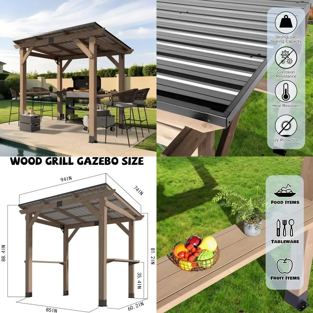 Деревянная беседка для барбекю с жесткой стальной крышей 8x6 футов и боковыми полками для хранения вещей
Деревянная беседка для барбекю с жесткой стальной крышей 8x6 футов и боковыми полками для хранения вещей