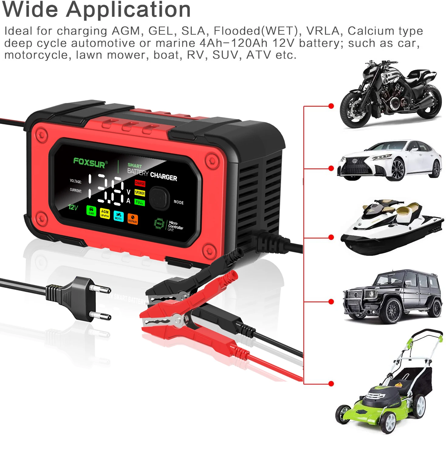 12V 7A Smart Battery Charger Portable Auto Motorcycle Charger Pulse Repair for Lead Acid AGM GEL Storage Battery FOXSUR
12V 7A Smart Battery Charger Portable Auto Motorcycle Charger Pulse Repair for Lead Acid AGM GEL Storage Battery FOXSUR