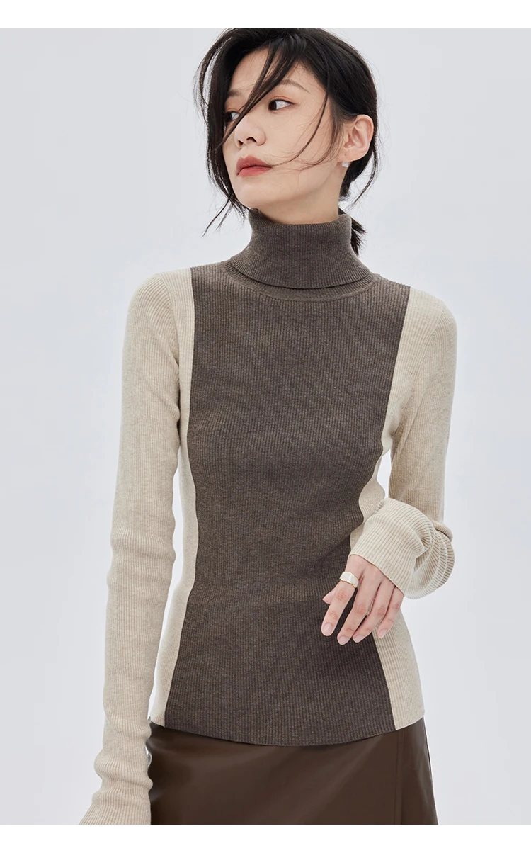 Spring and Autumn New Women's Sweater, High Neck Slim Fit Contrasting Splicing Pullover Base Sweater
Spring and Autumn New Women's Sweater, High Neck Slim Fit Contrasting Splicing Pullover Base Sweater