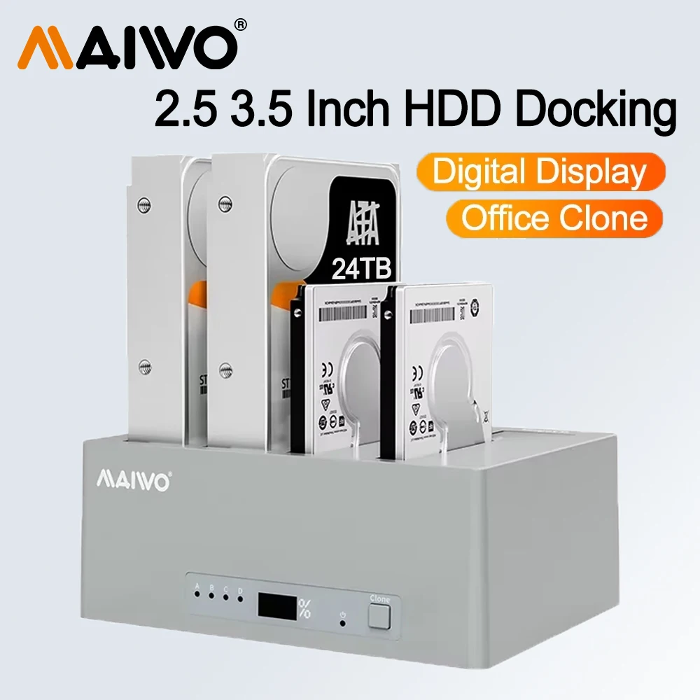 MAIWO 4 Bay Hard Drive Docking Station with SATA III Chipset Offline Clone for 2.5/3.5 Inch SATA HDD/SSD 96TB Capacity with UASP
MAIWO 4 Bay Hard Drive Docking Station with SATA III Chipset Offline Clone for 2.5/3.5 Inch SATA HDD/SSD 96TB Capacity with UASP