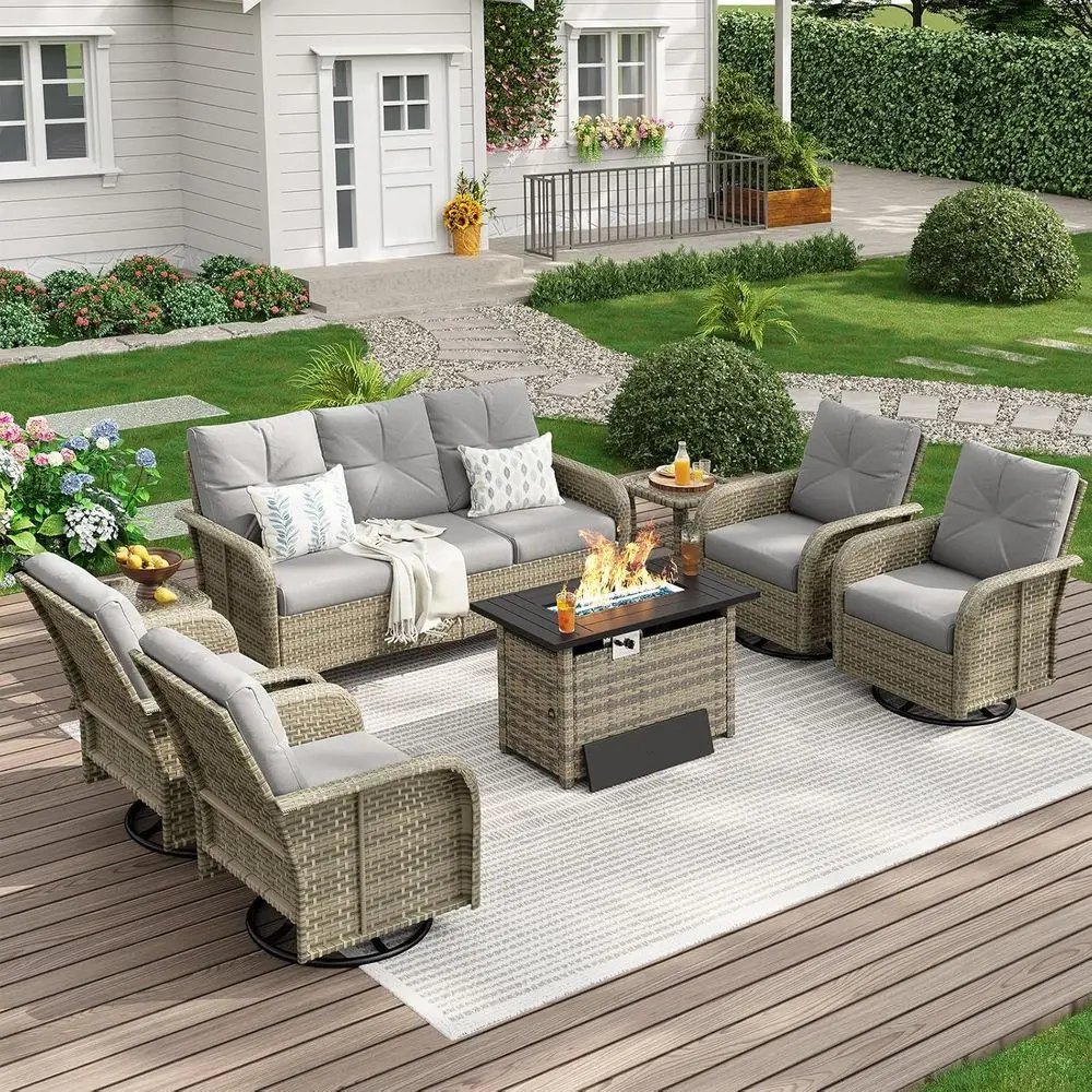 10-Piece Luxury Patio Furniture Set with 44 Fire Pit Table, Wicker Rattan Sofa with Cushions, Ideal for Outdoor, Backyard, Pools
10-Piece Luxury Patio Furniture Set with 44 Fire Pit Table, Wicker Rattan Sofa with Cushions, Ideal for Outdoor, Backyard, Pools