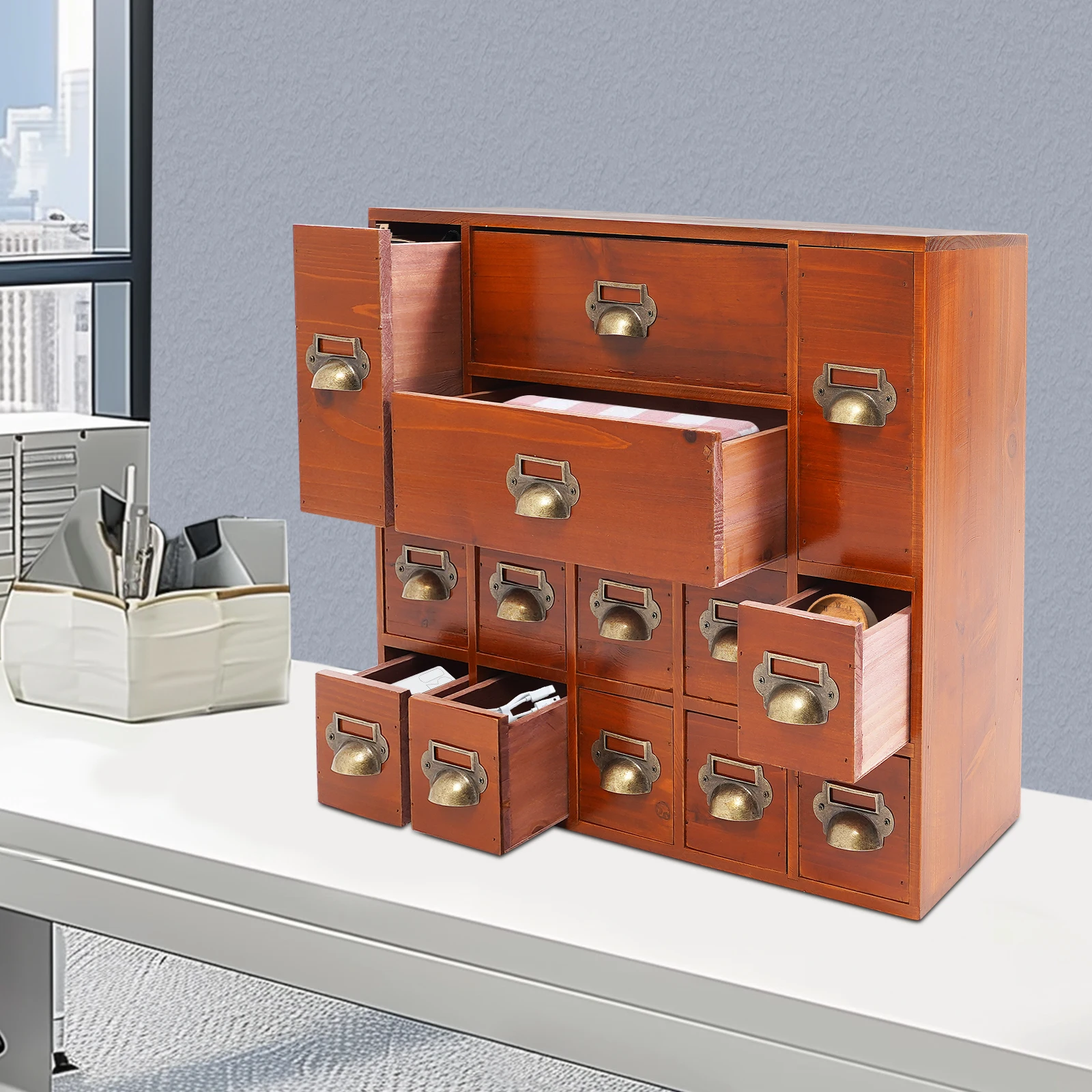 Retro Brown 14-slot Wooden Drawer Storage Cabinet Multifunctional Desktop Storage Box Large-capacity Sorting Storage Case 
Retro Brown 14-slot Wooden Drawer Storage Cabinet Multifunctional Desktop Storage Box Large-capacity Sorting Storage Case