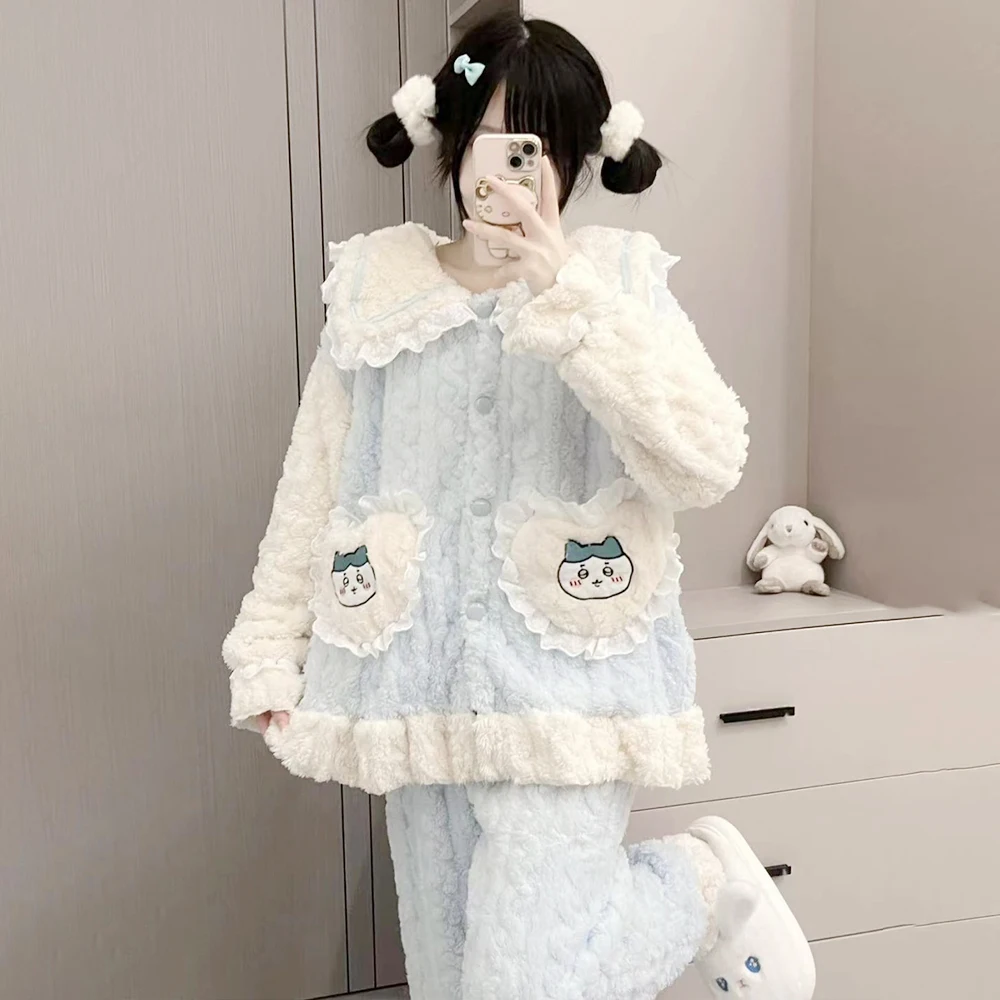 Anime Chiikawa Women Plush Pajamas Suit Kawaii Usagi Coral Velvet Nightgown Set Cartoon Winter Thicken Homewear Girls Sleepwear
Anime Chiikawa Women Plush Pajamas Suit Kawaii Usagi Coral Velvet Nightgown Set Cartoon Winter Thicken Homewear Girls Sleepwear