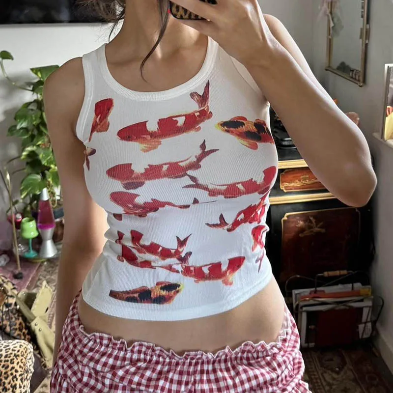Personalized Koi Printed round Neck Vest2024Summer New Contrast Colors Slimming Casual Hot Girl Sleeveless Top Short
Personalized Koi Printed round Neck Vest2024Summer New Contrast Colors Slimming Casual Hot Girl Sleeveless Top Short