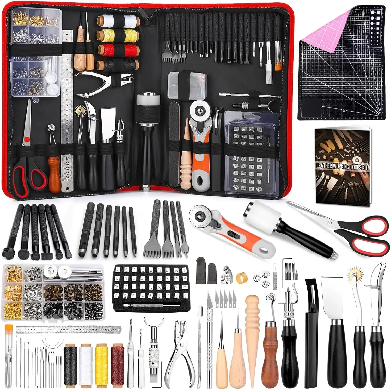 415-Piece Leather Crafting Kit with Punching, Sewing, Stamping & Sanding Tools for Professional and Beginner Projects
415-Piece Leather Crafting Kit with Punching, Sewing, Stamping & Sanding Tools for Professional and Beginner Projects