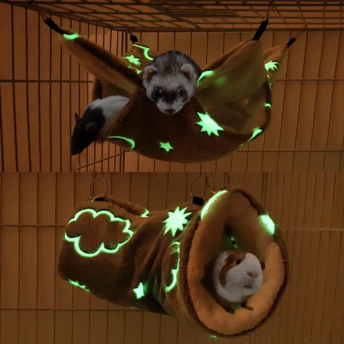 Glow-in-the-Dark Small Pet Hammock & Tunnel Set: Bunkbed, Hideout, Soft Mat for Guinea Pigs, Ferrets, Hamsters, Squirrels
Glow-in-the-Dark Small Pet Hammock & Tunnel Set: Bunkbed, Hideout, Soft Mat for Guinea Pigs, Ferrets, Hamsters, Squirrels
