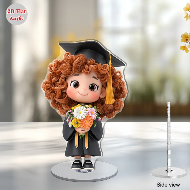 One piece set · 2D flat, rotating 2D flat graduation girl acrylic desktop decoration - cute cartoon style curly chestnut hair doll, wearing hat and dress,/outdoor decoration, party decoration
One piece set · 2D flat, rotating 2D flat graduation girl acrylic desktop decoration - cute cartoon style curly chestnut hair doll, wearing hat and dress,/outdoor decoration, party decoration