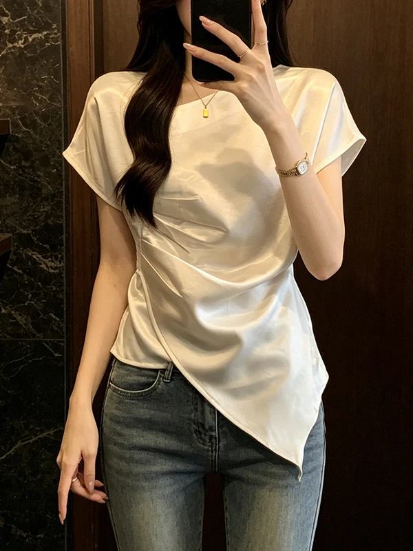 plus Size Summer Women's Shirt New Style Acetate Satin Belted Asymmetrical Short Sleeve Slim Fit Korean Style Commute Shirt
plus Size Summer Women's Shirt New Style Acetate Satin Belted Asymmetrical Short Sleeve Slim Fit Korean Style Commute Shirt