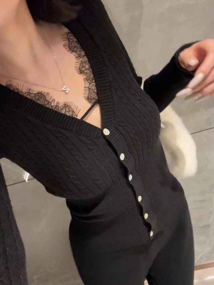 Bla Sexy Lace Splice Knitted Sweater Women's Slim Fit Waist Cinched Body ape Highlighting Spring New Sle High End Feeling
Bla Sexy Lace Splice Knitted Sweater Women's Slim Fit Waist Cinched Body ape Highlighting Spring New Sle High End Feeling