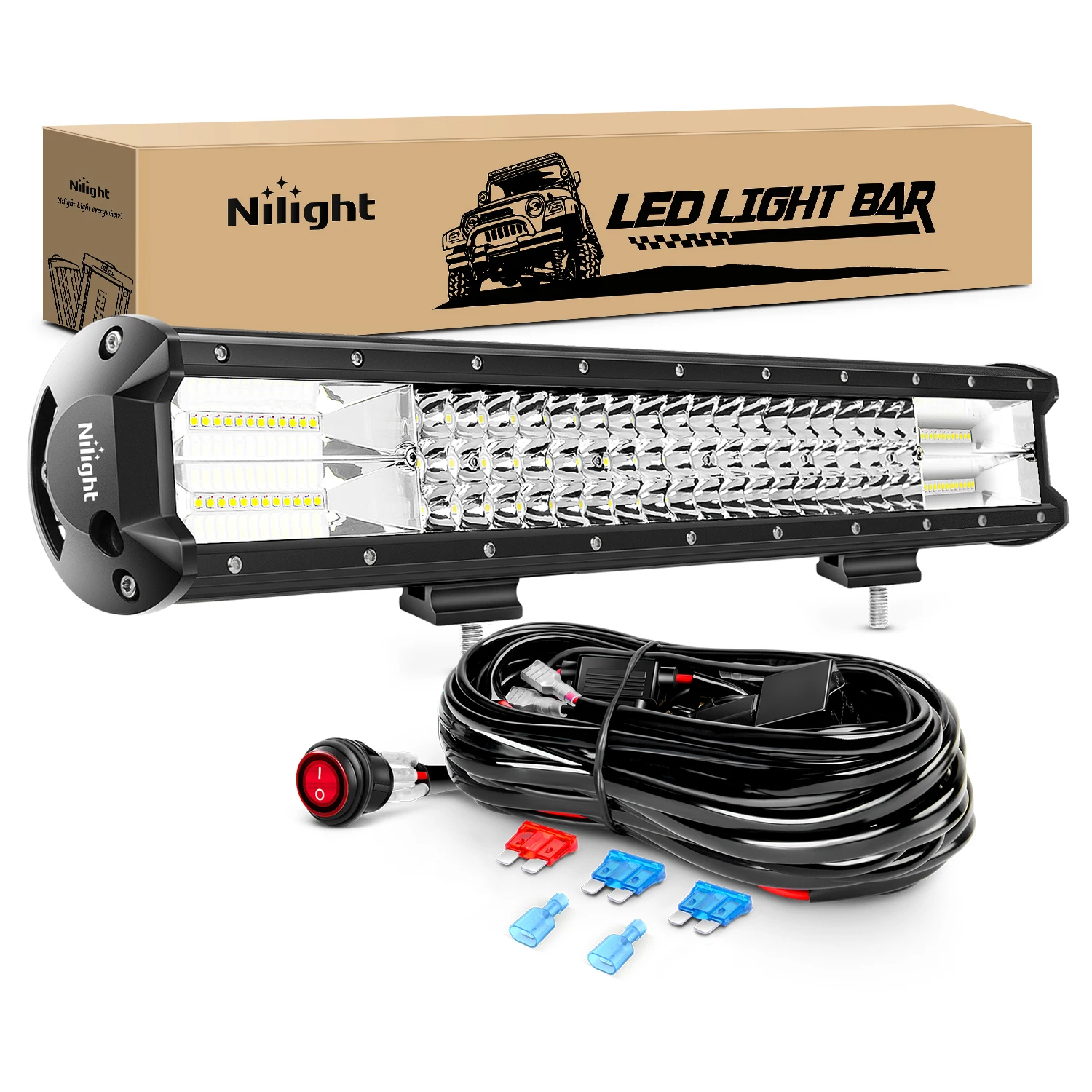 Nilight LED Light Bar 20Inch 288W Flood Spot Combo 28800LM Off Road Driving Lighting with Wiring Harness for Trucks Tractor Trailer Pickup Golf Cart SUV ATV UTV 4x4 Van Camper
Nilight LED Light Bar 20Inch 288W Flood Spot Combo 28800LM Off Road Driving Lighting with Wiring Harness for Trucks Tractor Trailer Pickup Golf Cart SUV ATV UTV 4x4 Van Camper