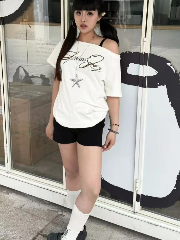 HOUZHOU Vintage Off Shoulder T-shirts Women Sexy White Letter Print Short Sleeve Tees Harajuku Y2k 2000s Streetwear T-shirts
HOUZHOU Vintage Off Shoulder T-shirts Women Sexy White Letter Print Short Sleeve Tees Harajuku Y2k 2000s Streetwear T-shirts
