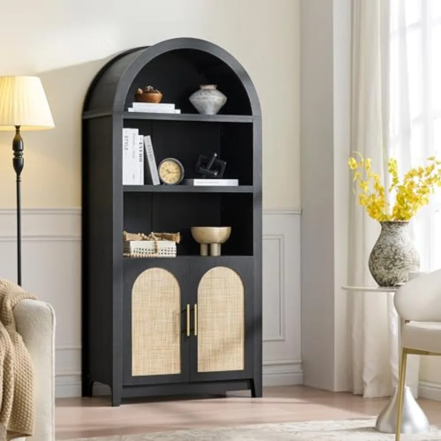 Rattan Arched Cabinet Bookshelf - 69.3" Tall Mid Century Display Cabinet, Rounded Bookcase with Rattan Doors, Open Shelf Storag
Rattan Arched Cabinet Bookshelf - 69.3" Tall Mid Century Display Cabinet, Rounded Bookcase with Rattan Doors, Open Shelf Storag