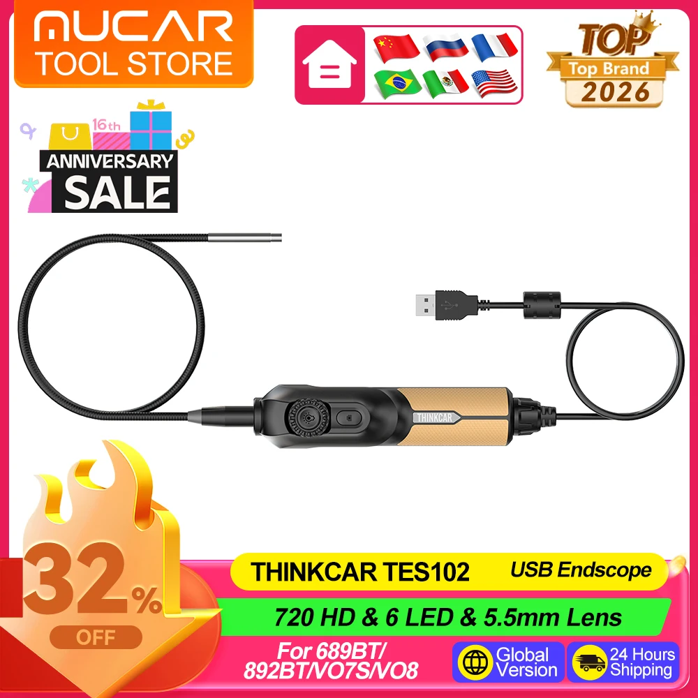 THINKCAR TES102 Endoscope Camera 720P HD Automotive Inspection Camera For Car Repair IP67 Waterproof 6 LEDS 689BT MUCAR 892BT
THINKCAR TES102 Endoscope Camera 720P HD Automotive Inspection Camera For Car Repair IP67 Waterproof 6 LEDS 689BT MUCAR 892BT