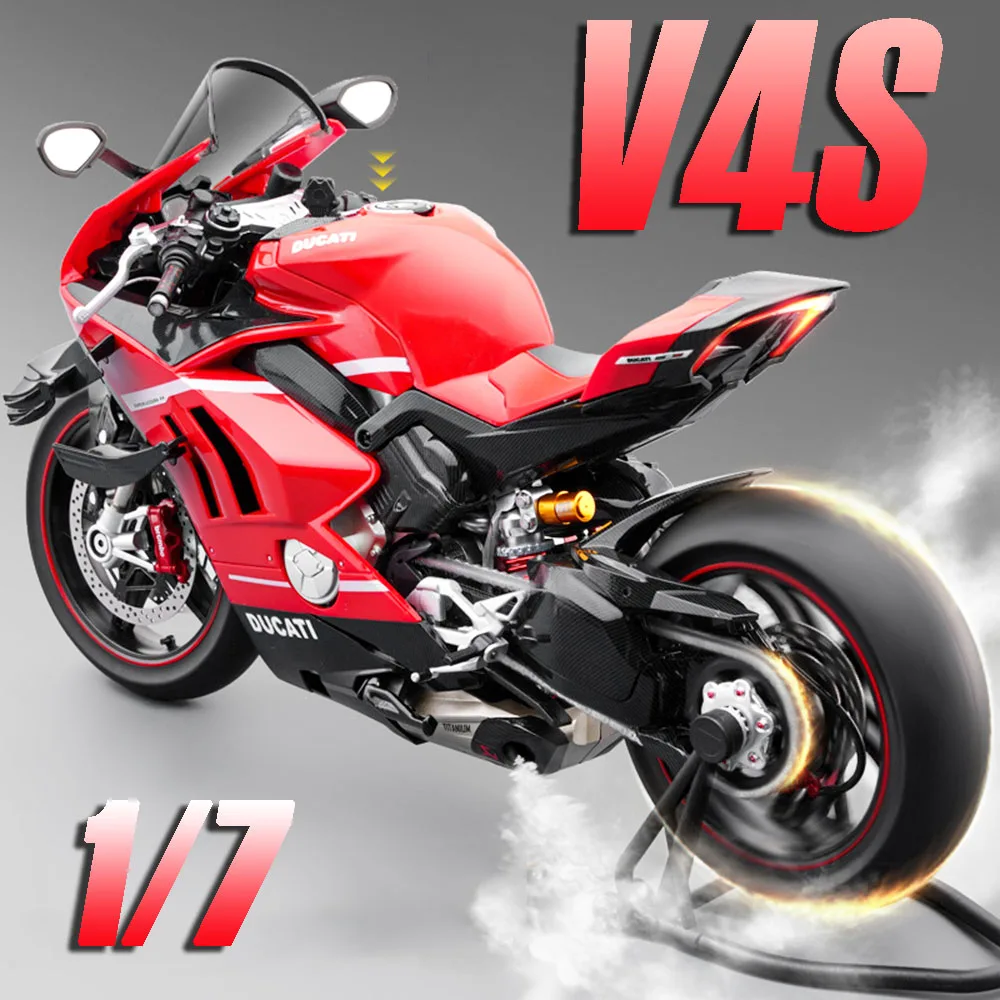 Масштабная модель мотоцикла 1:7 V4S V4R V4, литая из сплава, со звуком, светом, амортизацией и эффектом выхлопа, интерактивная игрушка для детей
Масштабная модель мотоцикла 1:7 V4S V4R V4, литая из сплава, со звуком, светом, амортизацией и эффектом выхлопа, интерактивная игрушка для детей