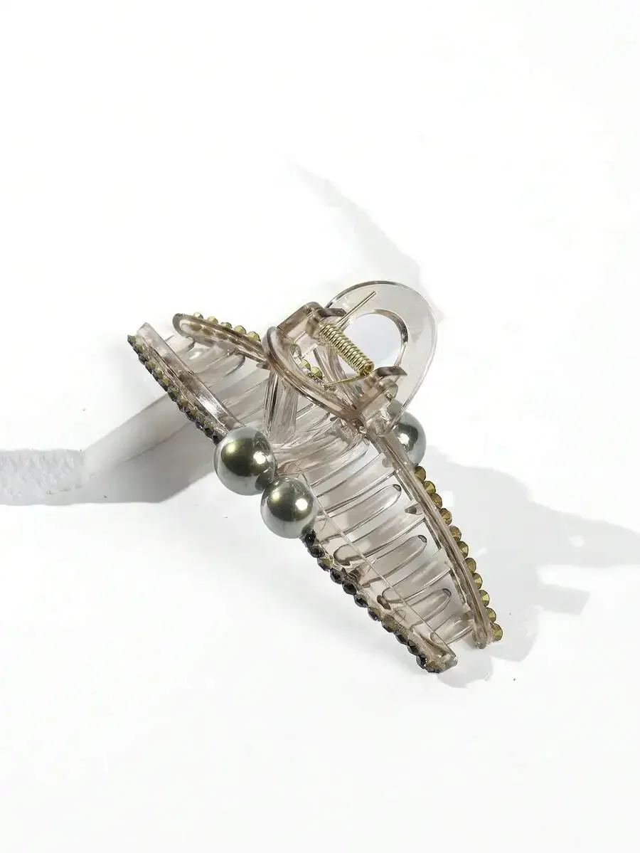 Transparent Hair Claw Clip With Black Rhinestones And Pearl Beads For Women Daily Wear
Transparent Hair Claw Clip With Black Rhinestones And Pearl Beads For Women Daily Wear