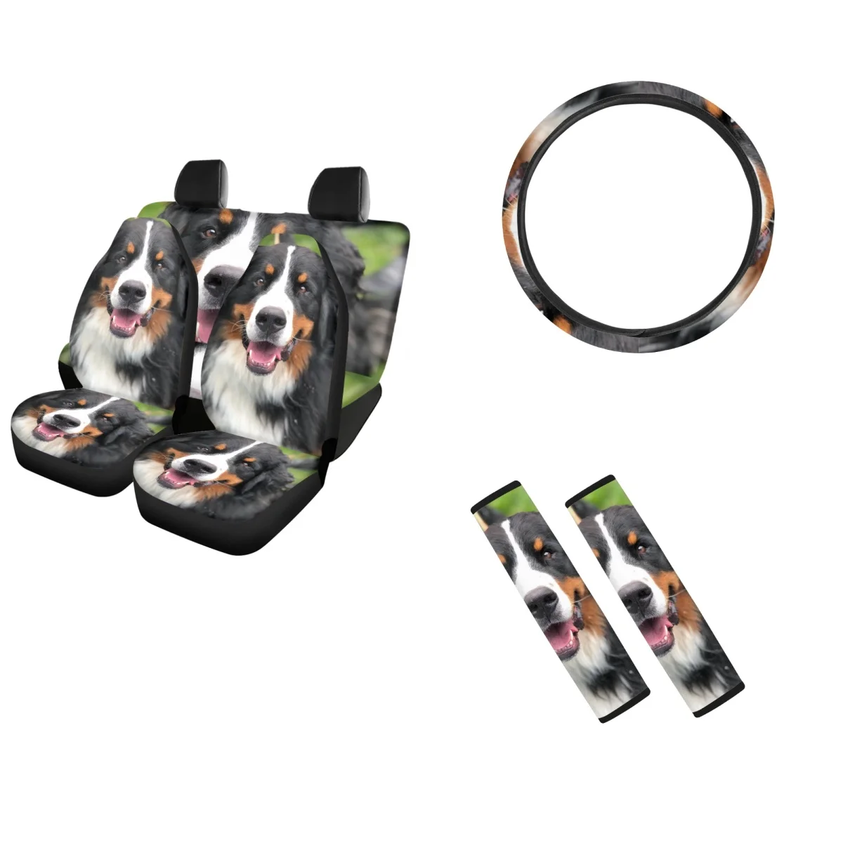 Front and Rear Car Seat Cushion Covers Bernese Mountain Dog Design Sedan Truck Steering Wheel Cover Safety Belt Cover Pads
Front and Rear Car Seat Cushion Covers Bernese Mountain Dog Design Sedan Truck Steering Wheel Cover Safety Belt Cover Pads