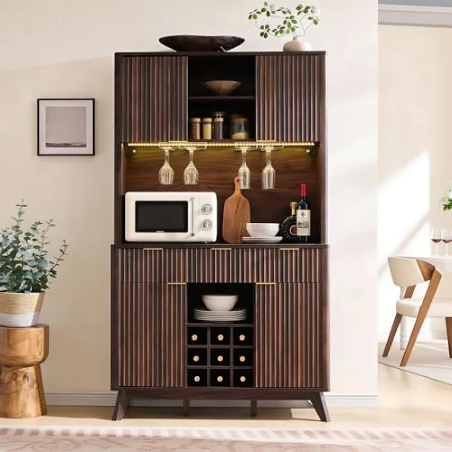 72" Tall Fluted Coffee Bar Cabinet with Ample Storage, Modern Buffet Sideboard with Glass Holder/Wine Rack/Led Lights/Charging
72" Tall Fluted Coffee Bar Cabinet with Ample Storage, Modern Buffet Sideboard with Glass Holder/Wine Rack/Led Lights/Charging