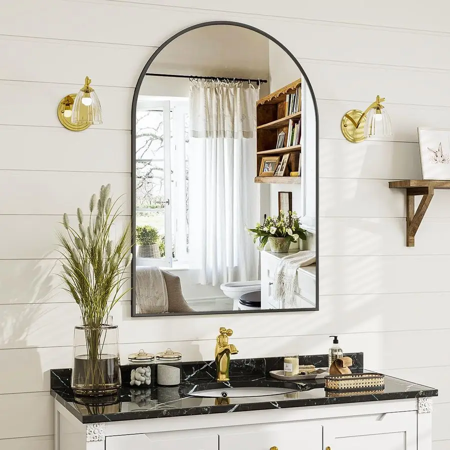 Настенное зеркало в арочной раме, черное, для ванной комнаты над раковиной, с металлической рамой, для декора комнаты, для подвешивания или размещения вопреки стене
Настенное зеркало в арочной раме, черное, для ванной комнаты над раковиной, с металлической рамой, для декора комнаты, для подвешивания или размещения вопреки стене
