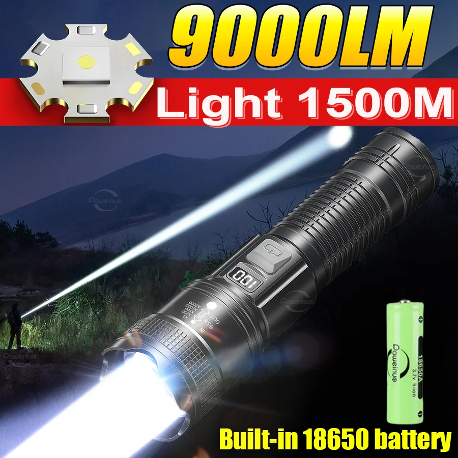 9000LM Powerful LED Flashlight Battery Display Power Bank Rechargeable Camping Fishing Lantern Super Bright LED Flashlight
9000LM Powerful LED Flashlight Battery Display Power Bank Rechargeable Camping Fishing Lantern Super Bright LED Flashlight