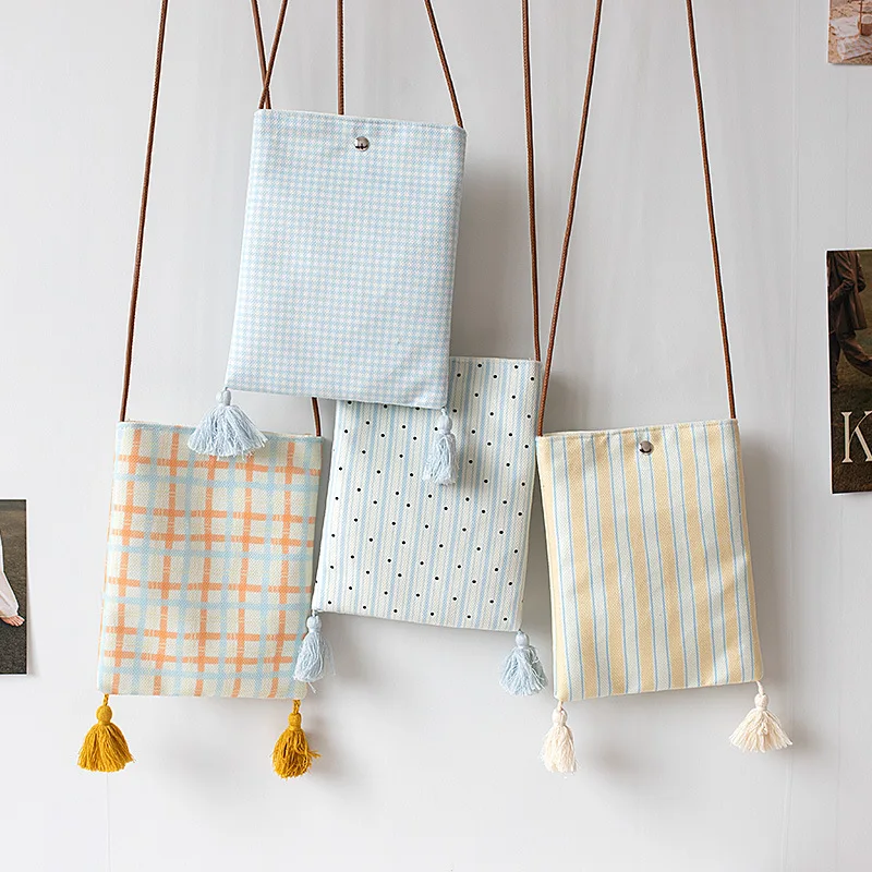 Pastel Plaid Dot Striped Canvas Mini Crossbody Bag, Snap Button Tassel Decor Cell Phone Purse Portable Slim Shoulder Bag
Pastel Plaid Dot Striped Canvas Mini Crossbody Bag, Snap Button Tassel Decor Cell Phone Purse Portable Slim Shoulder Bag