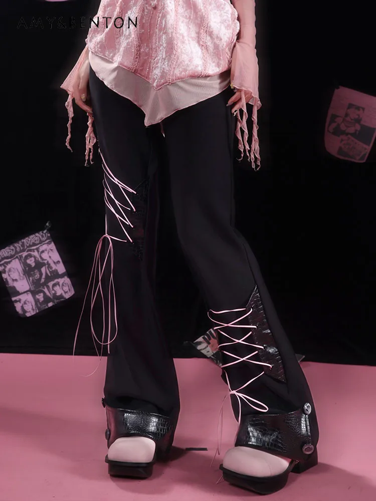 Original Spice Girl Y2K Cross Strap Leather Splicing Flared Pants Harajuku Style Gothic High Waist Slim Pants Women Spring New
Original Spice Girl Y2K Cross Strap Leather Splicing Flared Pants Harajuku Style Gothic High Waist Slim Pants Women Spring New