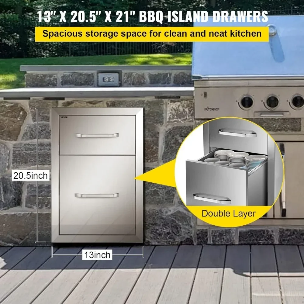 -Outdoor Kitchen Drawers 13" W X 20.4" H X 20.8" D, Flush Mount Double BBQ Access Drawers With Stainless Steel Handle
-Outdoor Kitchen Drawers 13" W X 20.4" H X 20.8" D, Flush Mount Double BBQ Access Drawers With Stainless Steel Handle