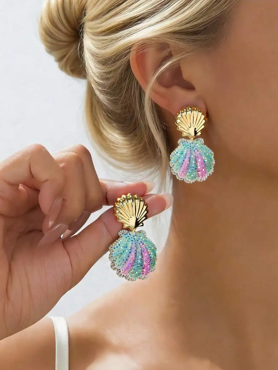 Mermaid Shell Glitter Earrings Resin Pendant Gold Tone Summer Beach Fashion Jewelry
Mermaid Shell Glitter Earrings Resin Pendant Gold Tone Summer Beach Fashion Jewelry