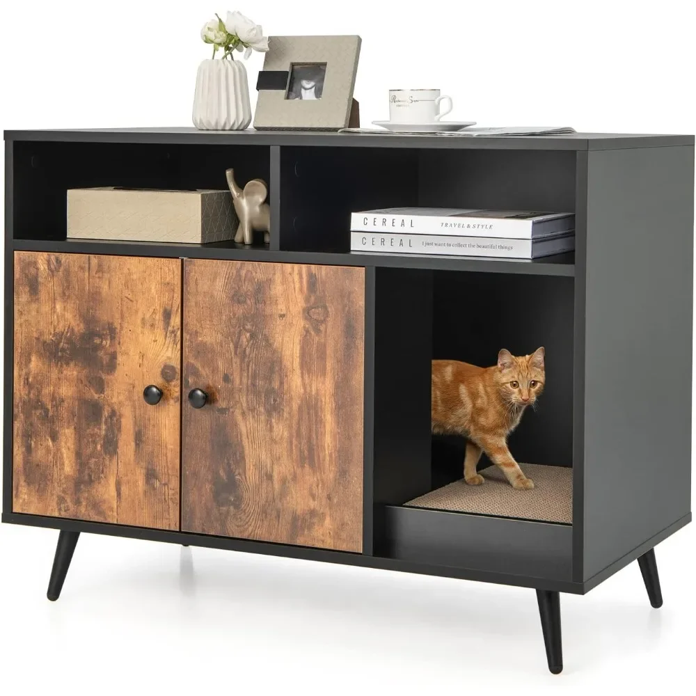 Litter Box Enclosure,Wooden Cat Litter Box Furniture Hidden with Shelves & Scratching Pad,Kitty Large Litter Box Washroom
Litter Box Enclosure,Wooden Cat Litter Box Furniture Hidden with Shelves & Scratching Pad,Kitty Large Litter Box Washroom
