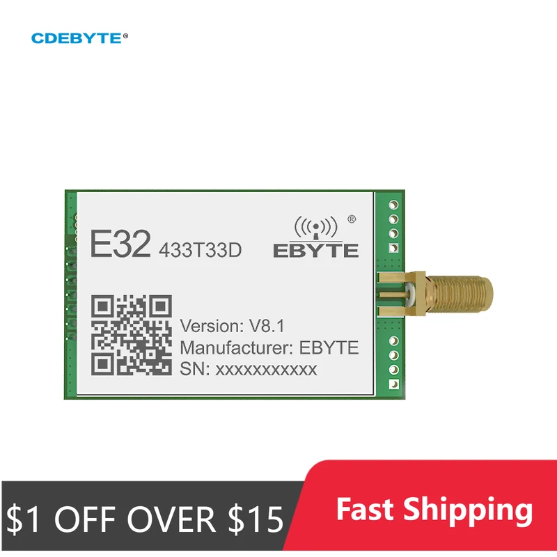 LoRa Spread Spectrum Module 433MHz CDEBYTE E32-433T33D Long Disctance 12km 33dBm SMA-K UART Air-Wake up Wireless Module
LoRa Spread Spectrum Module 433MHz CDEBYTE E32-433T33D Long Disctance 12km 33dBm SMA-K UART Air-Wake up Wireless Module