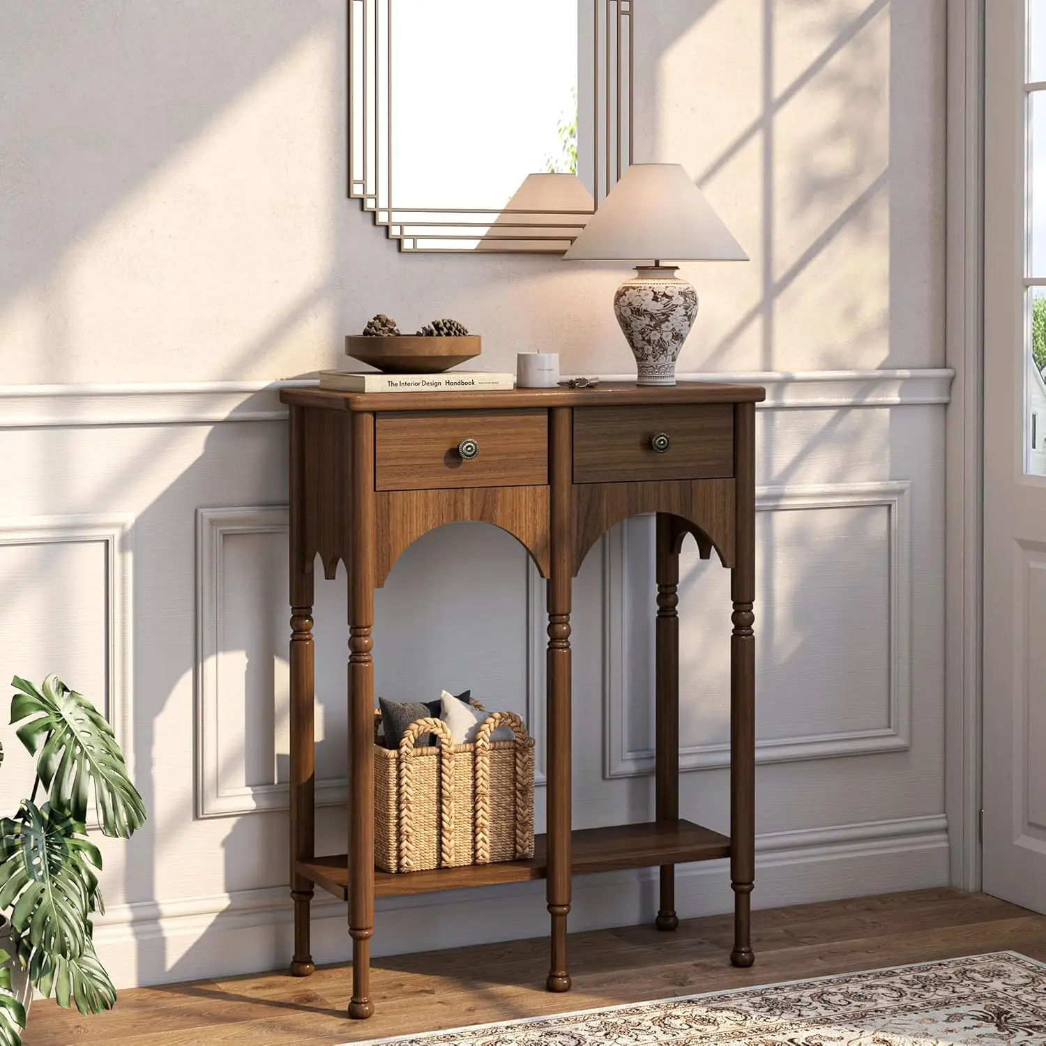 Mid-Century Console Table with 2 Drawers & Shelf 28in Retro Wooden Entryway Sofa Hallway Living Room , Custom
Mid-Century Console Table with 2 Drawers & Shelf 28in Retro Wooden Entryway Sofa Hallway Living Room , Custom
