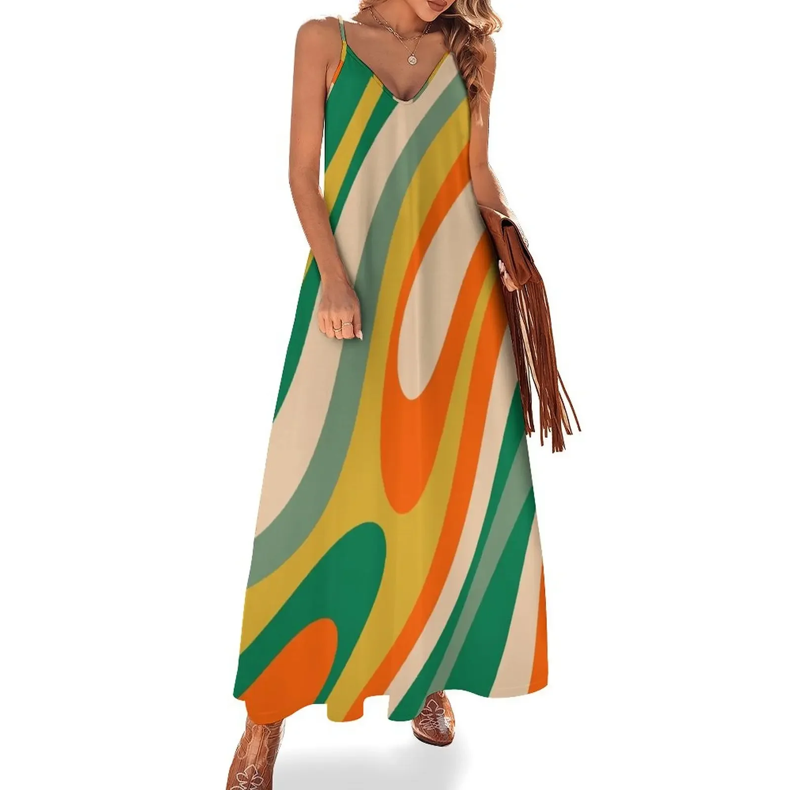 Wavy Loops Retro Abstract Pattern in Autumn Green Mustard Orange Beige Sleeveless Dress summer women's dress 2025 Dress
Wavy Loops Retro Abstract Pattern in Autumn Green Mustard Orange Beige Sleeveless Dress summer women's dress 2025 Dress
