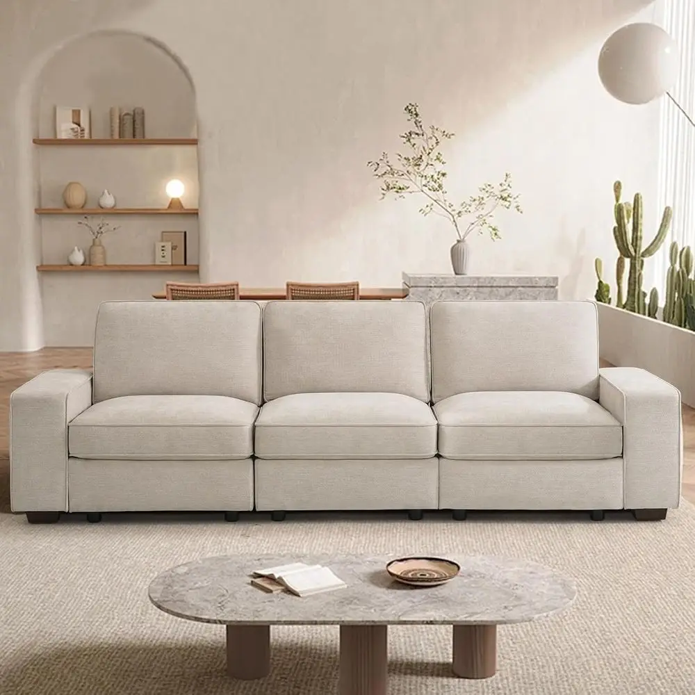 Luxury Chenille 3-Seat Sofa with Storage, Deep Seating, Wide Arms, USB Ports, Beige Upholstery
Luxury Chenille 3-Seat Sofa with Storage, Deep Seating, Wide Arms, USB Ports, Beige Upholstery