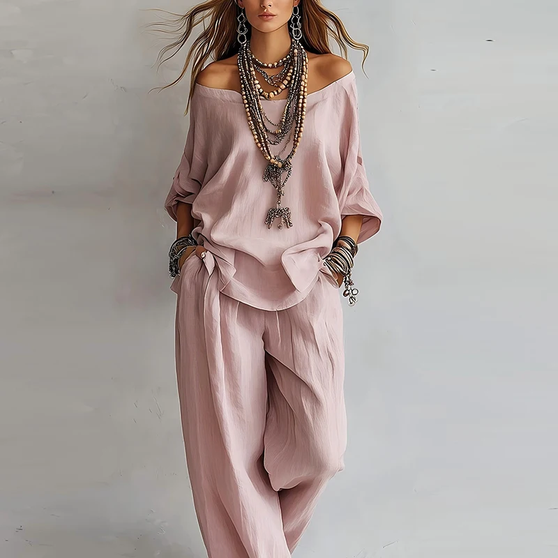 New Spring Summer Women 3/4 Sleeve Loose 2 Piece Outfits 2026 Off Shoulder Tops Shirt And Casual Loose Pants Set Vacation Suits
New Spring Summer Women 3/4 Sleeve Loose 2 Piece Outfits 2026 Off Shoulder Tops Shirt And Casual Loose Pants Set Vacation Suits