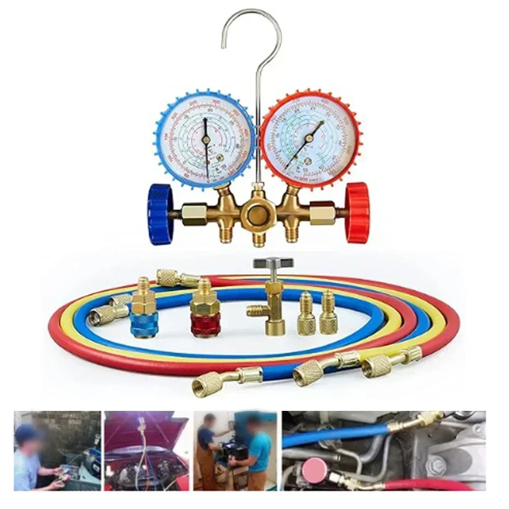 R22/R134a/R410a/R404a Manifold Gauge Set Air Conditioning Pressure Gauge W/ Hose & Hook 3 Way AC Diagnostic Manifold Gauges Set
R22/R134a/R410a/R404a Manifold Gauge Set Air Conditioning Pressure Gauge W/ Hose & Hook 3 Way AC Diagnostic Manifold Gauges Set