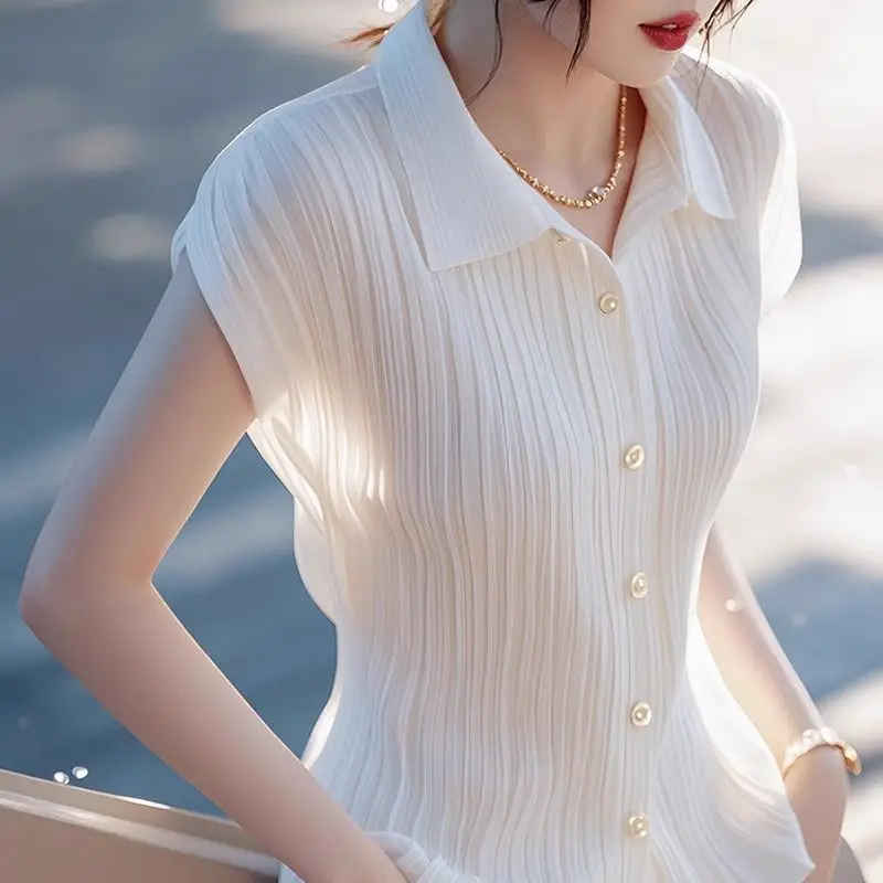 French Elegant Design Turn-down Collar Short Sleeved Shirt Women's Summer Chic Thin Top
French Elegant Design Turn-down Collar Short Sleeved Shirt Women's Summer Chic Thin Top
