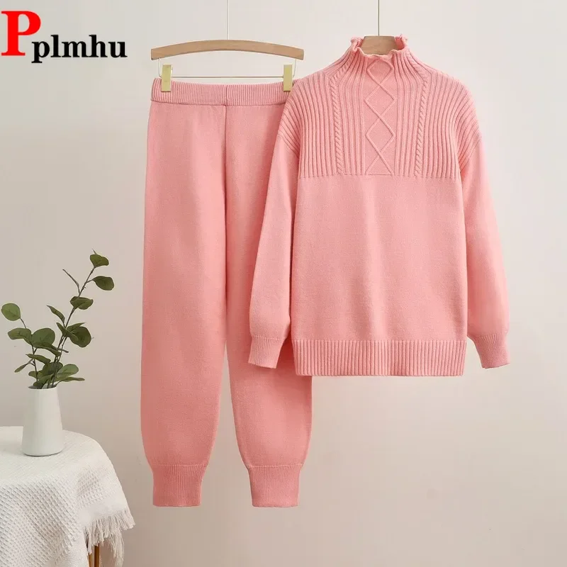 Fall Winter Turtleneck Knit Sweater Pullover Tops Conjuntos Casual High Waist Harem Pants Outfit Women Chic Knitted 2 Piece Sets
Fall Winter Turtleneck Knit Sweater Pullover Tops Conjuntos Casual High Waist Harem Pants Outfit Women Chic Knitted 2 Piece Sets