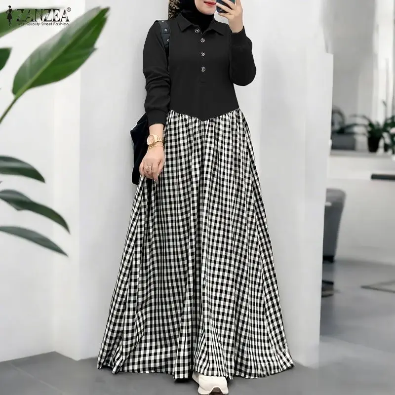 ZANZEA Summer Long Sleeve Plaid Muslim Abaya Dress Stylish Women Patchwork Checked Sundress IsIamic Robe Femme Ramadan Vestidos
ZANZEA Summer Long Sleeve Plaid Muslim Abaya Dress Stylish Women Patchwork Checked Sundress IsIamic Robe Femme Ramadan Vestidos