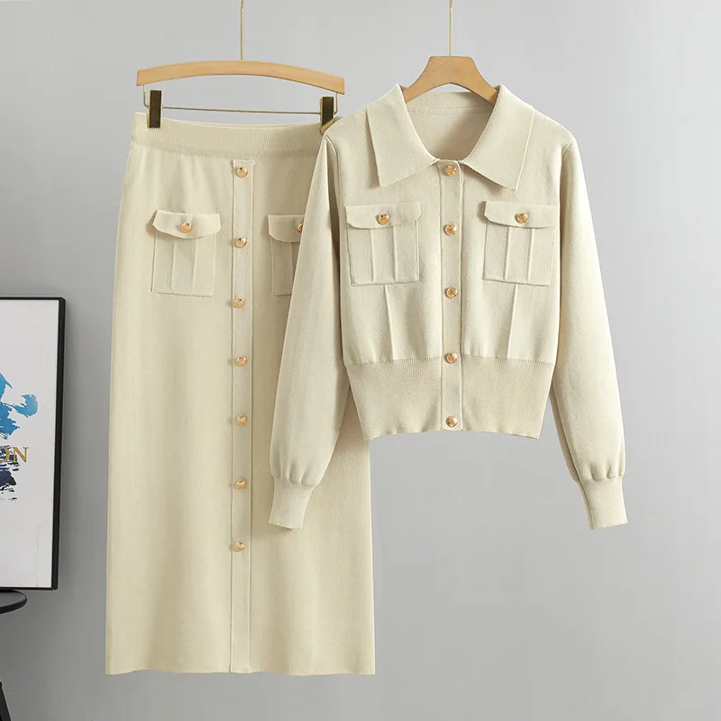 French Style Notch Lapel Sweater Skirt Set Women Knit Cardigan Pencil Skirt Two Piece Outfit Fall Winter
French Style Notch Lapel Sweater Skirt Set Women Knit Cardigan Pencil Skirt Two Piece Outfit Fall Winter