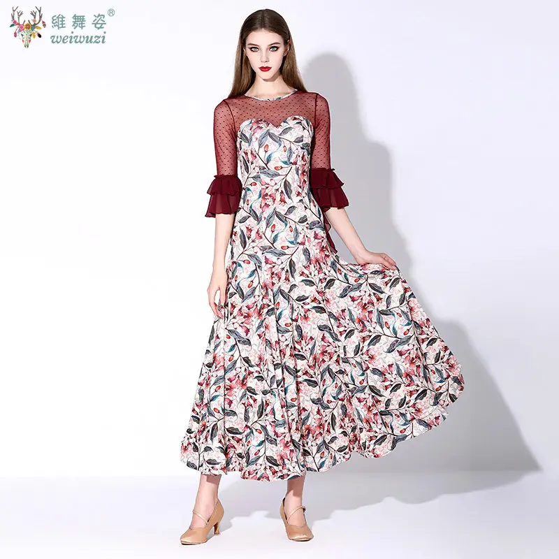 Ballroom Dance Middle-Length Sleeves Flower Print Dress The New Style Modern Waltz Foxtrot Tango Quickstep Professional Costume
Ballroom Dance Middle-Length Sleeves Flower Print Dress The New Style Modern Waltz Foxtrot Tango Quickstep Professional Costume