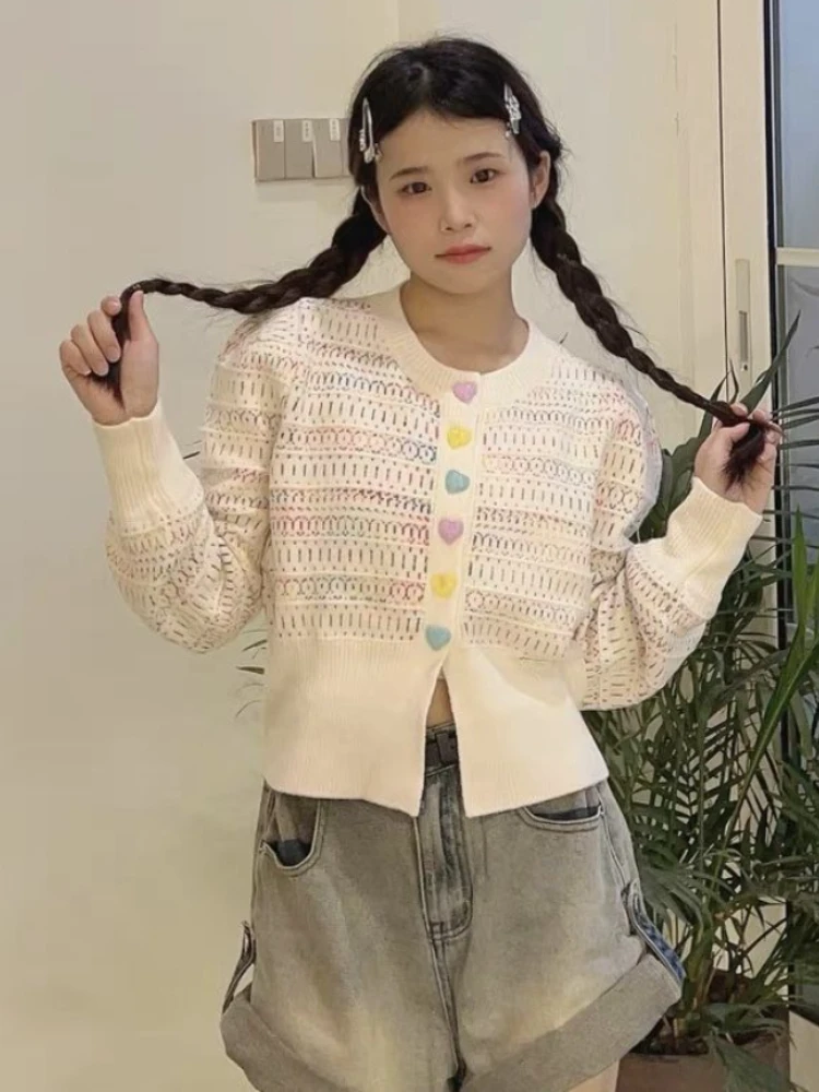 Fashion Sweet Cardigan Hollow Out Button Contrast Color Long Sleeve Design Sweaters Spring Autumn All Match 2024 Women Clothing
Fashion Sweet Cardigan Hollow Out Button Contrast Color Long Sleeve Design Sweaters Spring Autumn All Match 2024 Women Clothing