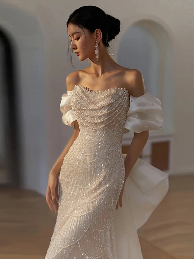 Ele Fi-Tail Wedding Dr Luxury Heavy-Work Bal Vintage Sle Bride Gown for Banquet Travel Photoaphy
Ele Fi-Tail Wedding Dr Luxury Heavy-Work Bal Vintage Sle Bride Gown for Banquet Travel Photoaphy