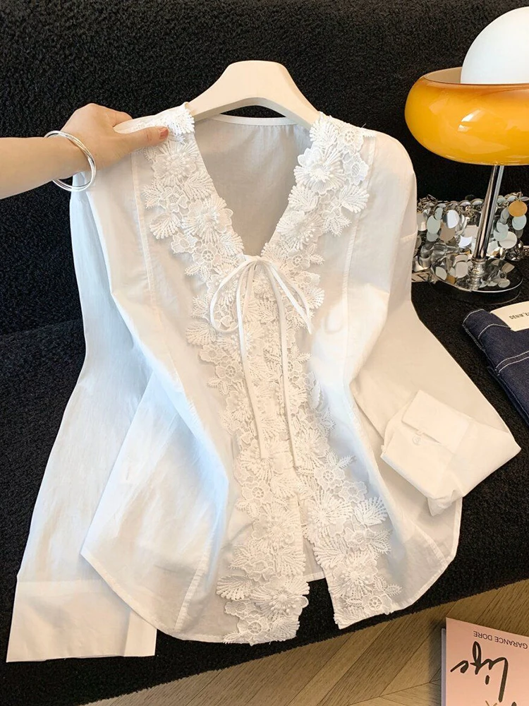 Lace V Neck White Shirt Women Sweet Long Sleeve Elegant Fashion Blouse Spring Summer Bow Lace Up Female Chic Design Cute Tops
Lace V Neck White Shirt Women Sweet Long Sleeve Elegant Fashion Blouse Spring Summer Bow Lace Up Female Chic Design Cute Tops