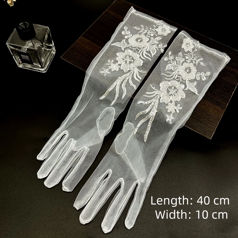 Sheer Tulle Long Bridal Gloves Lace 3D Floral Rhinestone Pearl Beaded Finger Gloves Wedding Evening Party Formal Accessories
Sheer Tulle Long Bridal Gloves Lace 3D Floral Rhinestone Pearl Beaded Finger Gloves Wedding Evening Party Formal Accessories