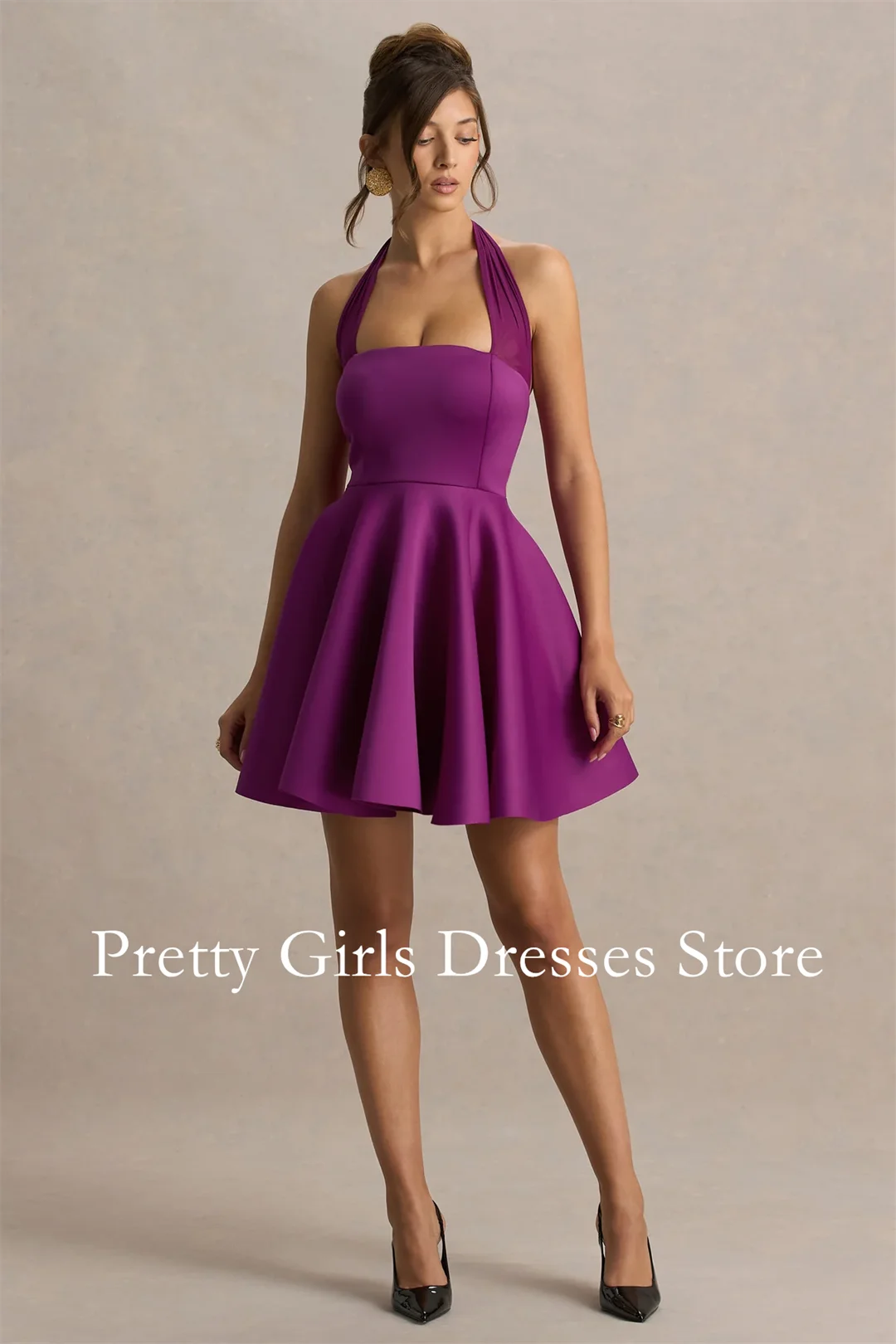Mulberry Halter-Neck Skater Mini Dress Above Knee Gown Evening Dresses Customized Party Prom Gowns Formal vestidos de fiesta
Mulberry Halter-Neck Skater Mini Dress Above Knee Gown Evening Dresses Customized Party Prom Gowns Formal vestidos de fiesta