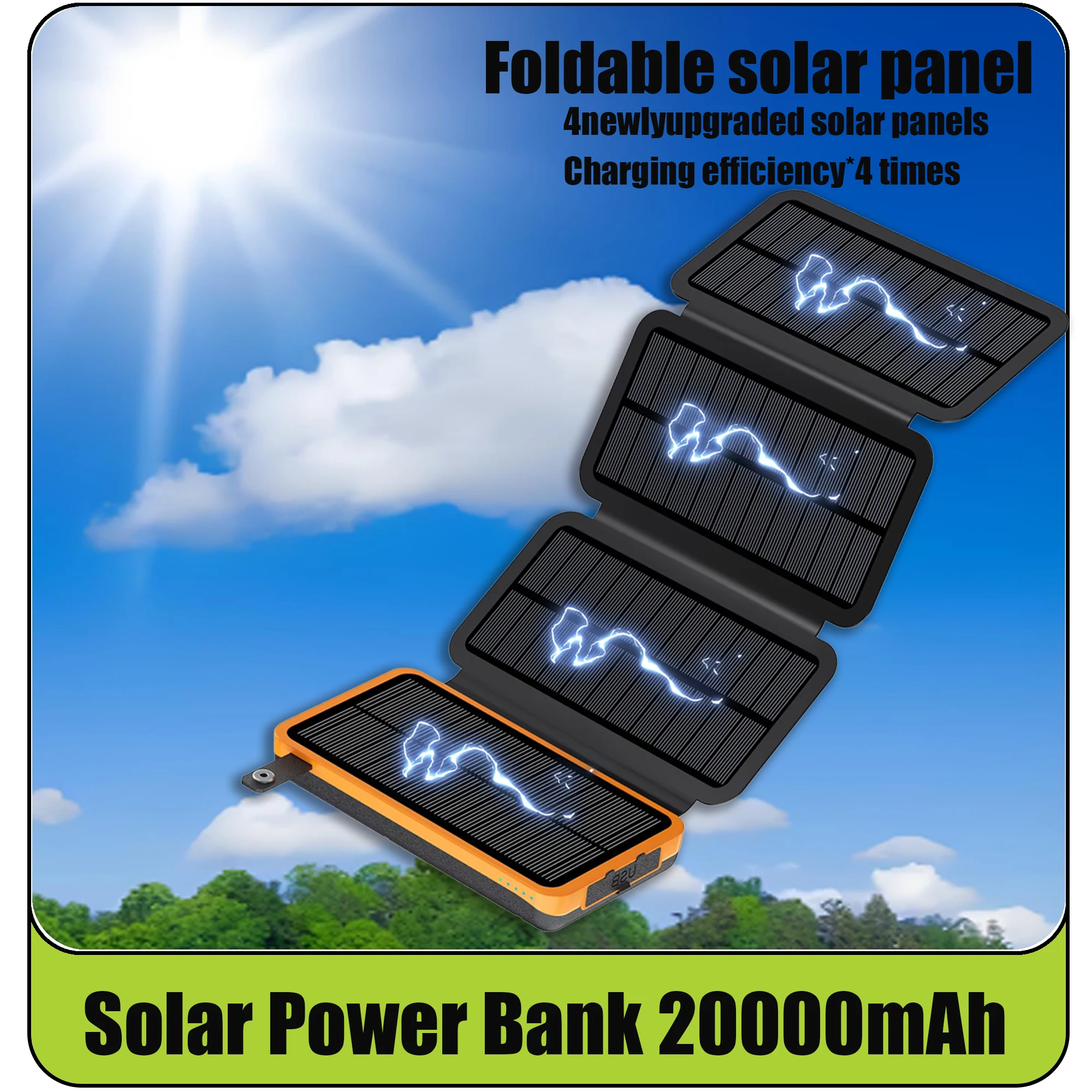 Folding solar panel power bank 20000, supports fast charging, sufficient capacity, LED emergency light suitable for travel
Folding solar panel power bank 20000, supports fast charging, sufficient capacity, LED emergency light suitable for travel