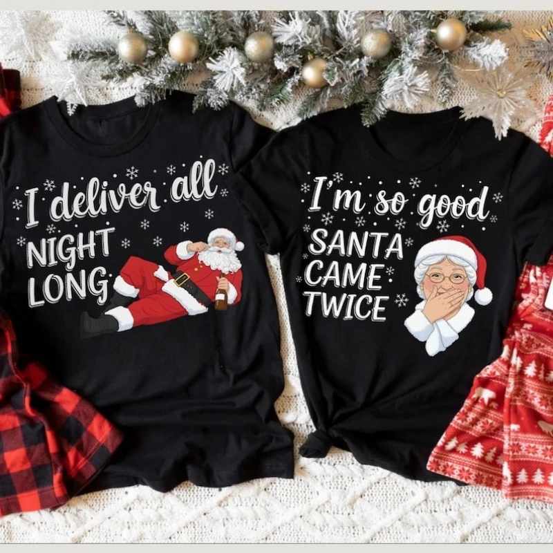 Funny Pajamas Couples Holiday Xmas Party Tee Newlywed Christmas Matching Xmas Gift Adul tcasual style printed T-shirt tops
Funny Pajamas Couples Holiday Xmas Party Tee Newlywed Christmas Matching Xmas Gift Adul tcasual style printed T-shirt tops