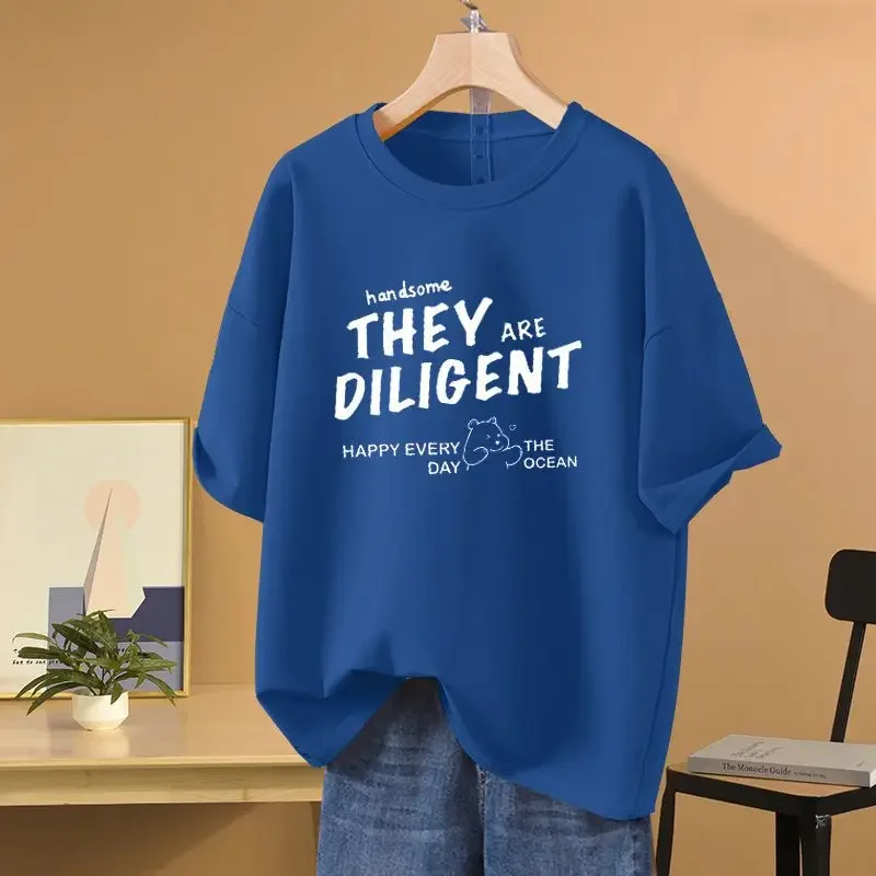 Women's Casual Letter Printed T-shirt Summer O-neck Short Sleeve Pullovers All Cotton Loose Basics Top Tees
Women's Casual Letter Printed T-shirt Summer O-neck Short Sleeve Pullovers All Cotton Loose Basics Top Tees