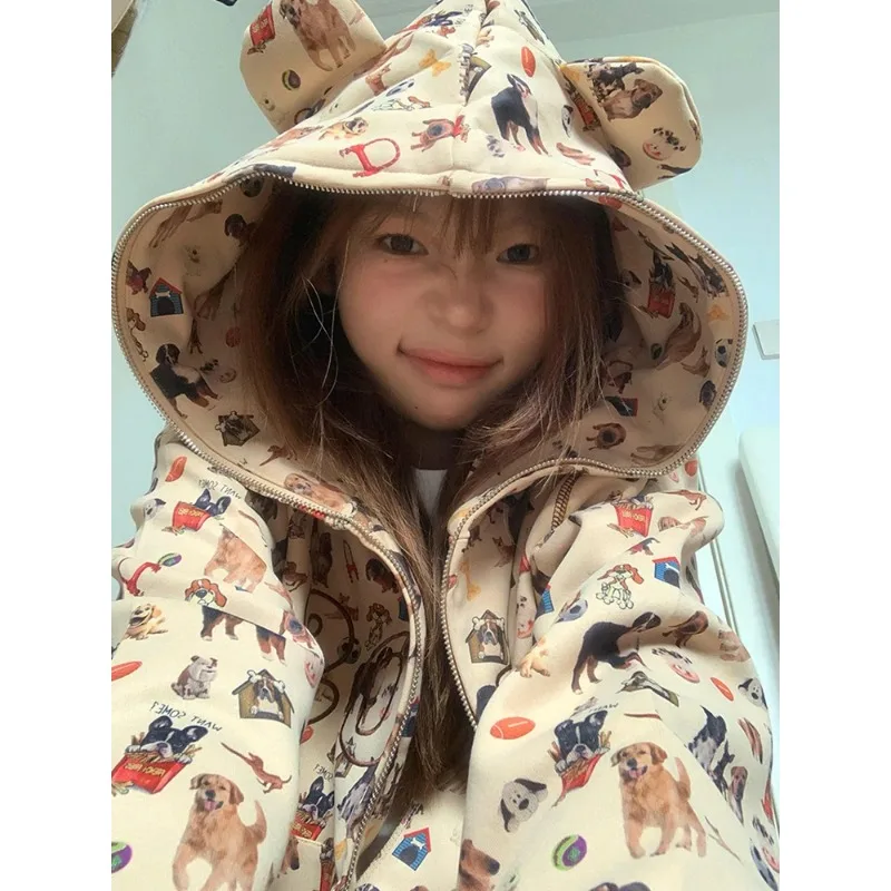 Cute Dog Full Printed Ears American Hoodie Women Spring and Autumn Design Oversize Cardigan Short Outerwear
Cute Dog Full Printed Ears American Hoodie Women Spring and Autumn Design Oversize Cardigan Short Outerwear