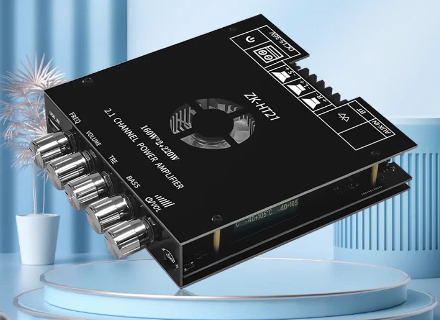 ZK-HT21 2.1CH Bluetooth Amplifier, TDA7498E Digital Amp 160W×2+220W with Bass/Treble Control
ZK-HT21 2.1CH Bluetooth Amplifier, TDA7498E Digital Amp 160W×2+220W with Bass/Treble Control